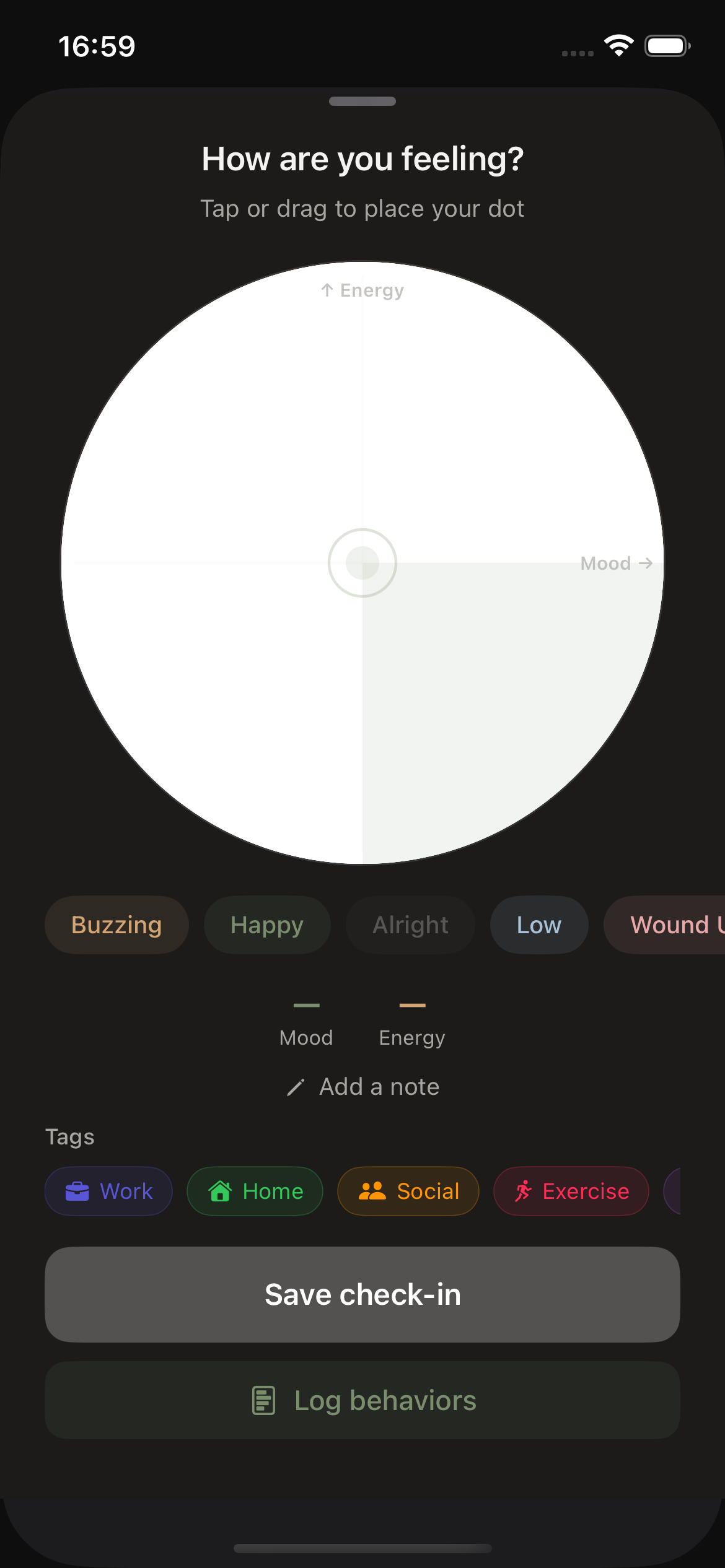 Precision mood wheel in dark mode