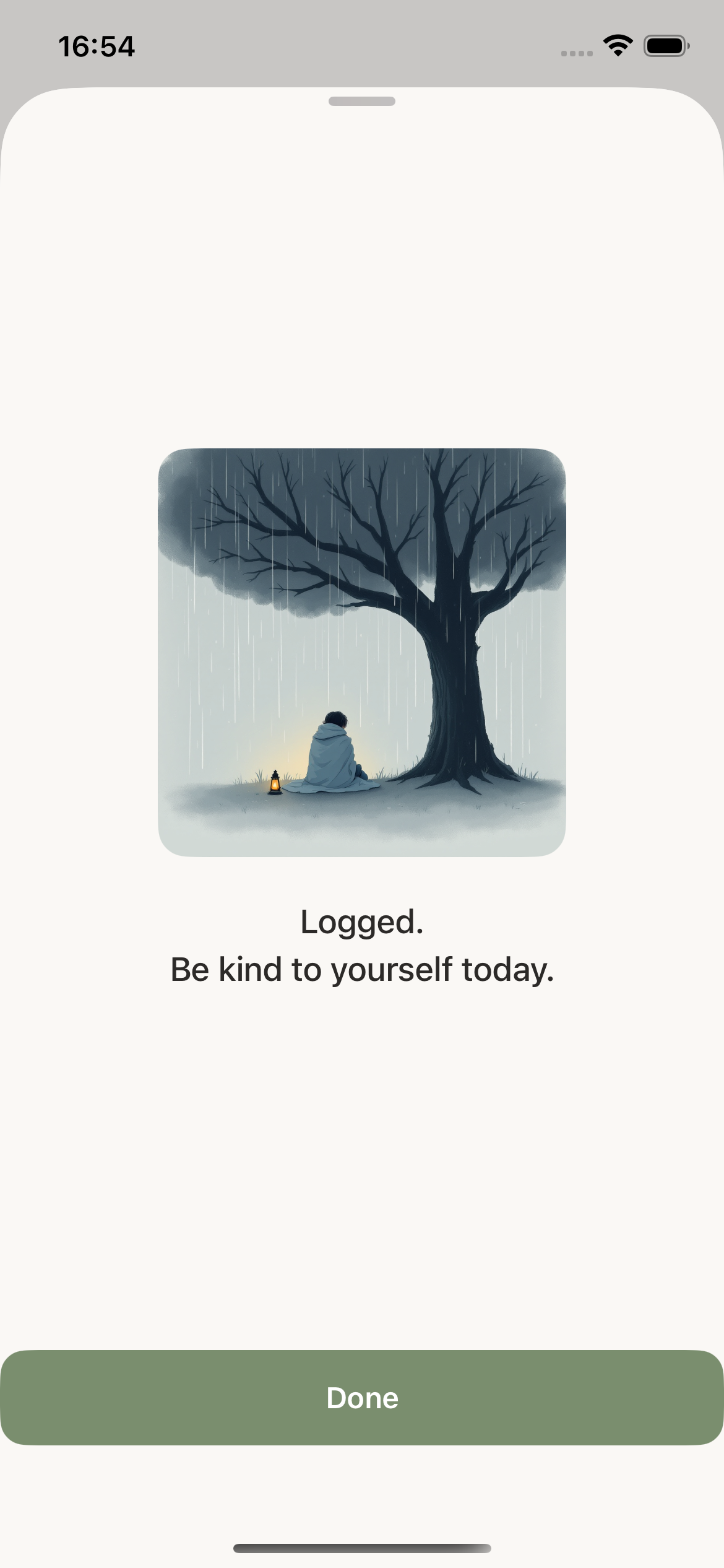 Beautiful confirmation after logging mood